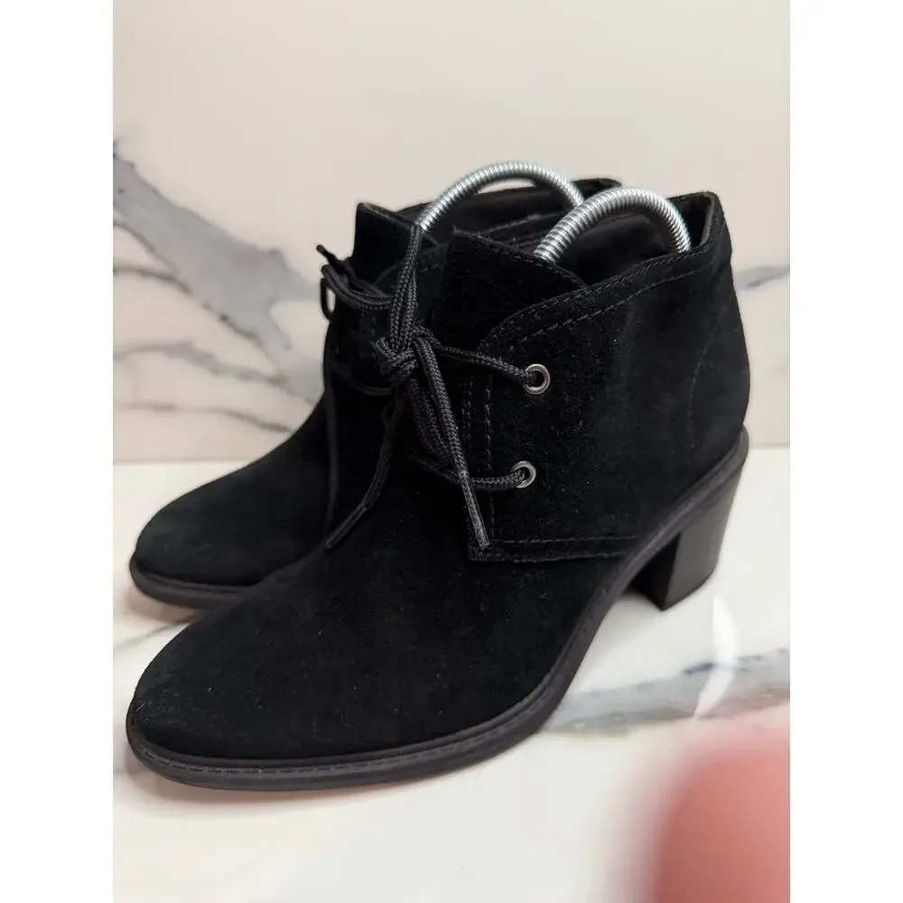 Clarks Women's Black Suede Scene Lace Boots Sz 7.5 Witchcore Victorian Preppy